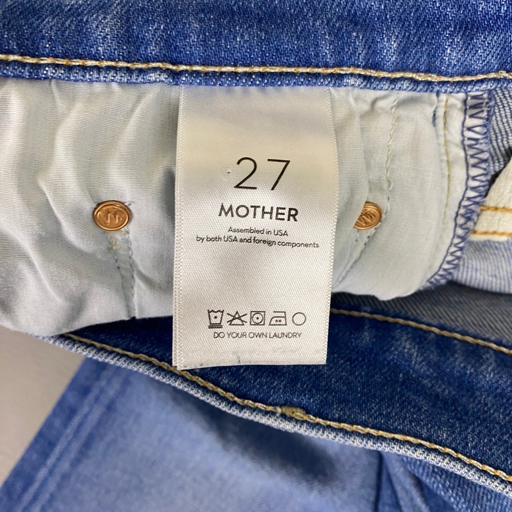 MOTHER Blue Distressed Flare Jeans with Frayed Hem - Picture 3 of 14